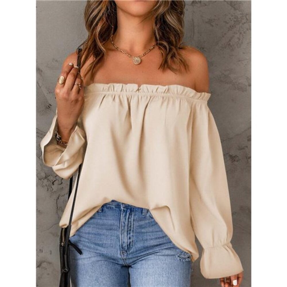 Full Size Off-Shoulder Ruffle Long Sleeve Blouse Plus Size